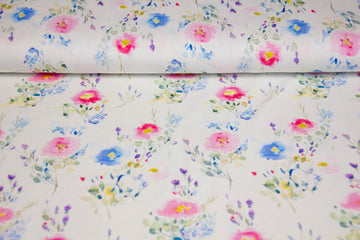 Stoffpaket Jersey + Bündchen mit Aquarell Blumen, pink